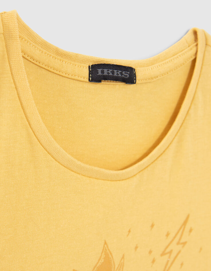 T-shirt jaune coton bio visuel coeur pailleté fille-5