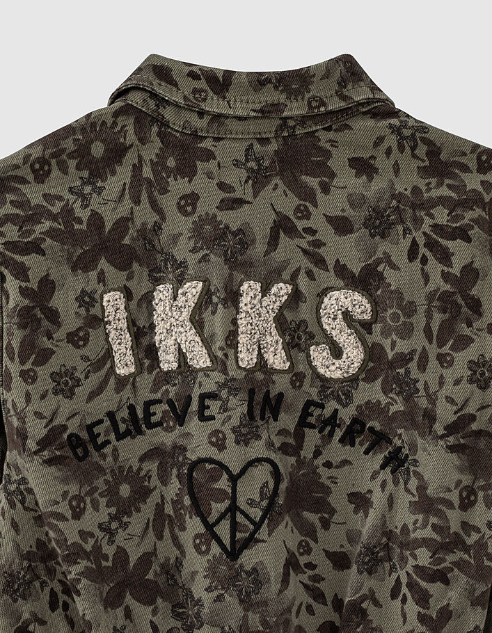 Khaki Mädchenkurzoverall mit Camouflageblumenprint - IKKS