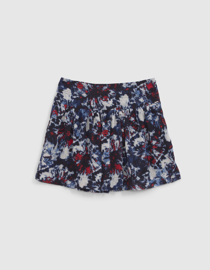 Jupe courte marine recyclée imprimé fleur batik Femme-6