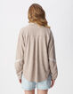 Chemise marron motif rayures galons dentelle Femme-3