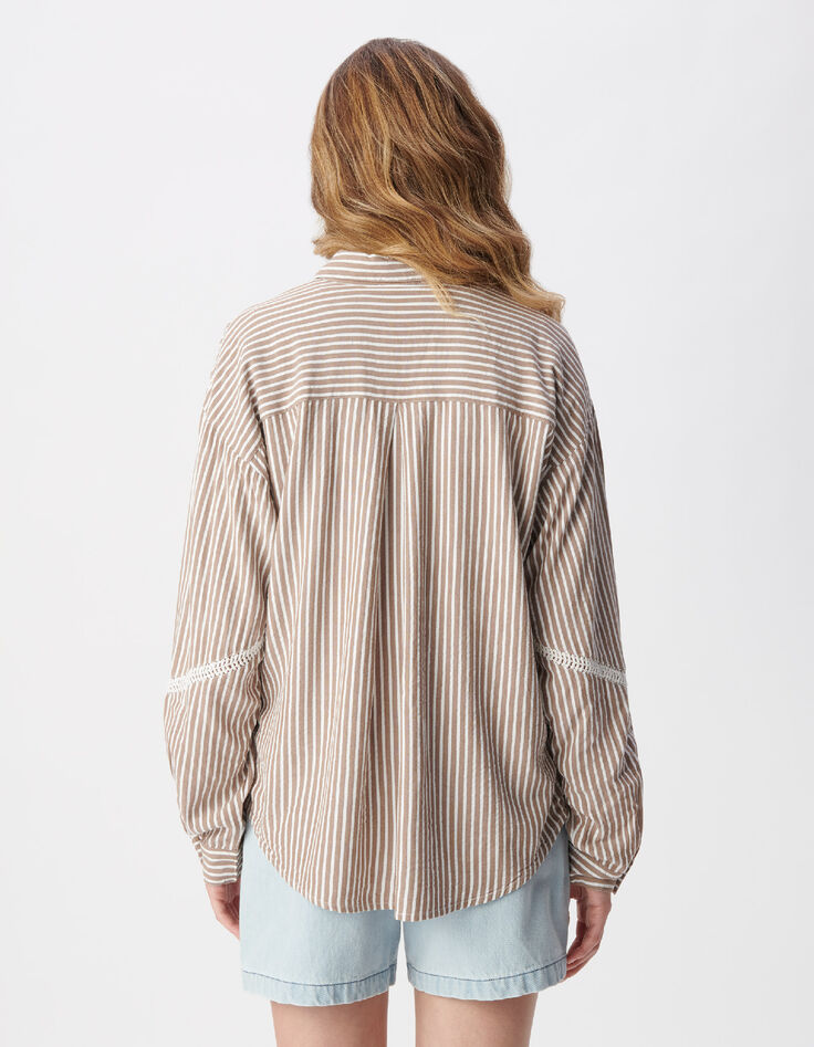 Chemise marron motif rayures galons dentelle Femme-3