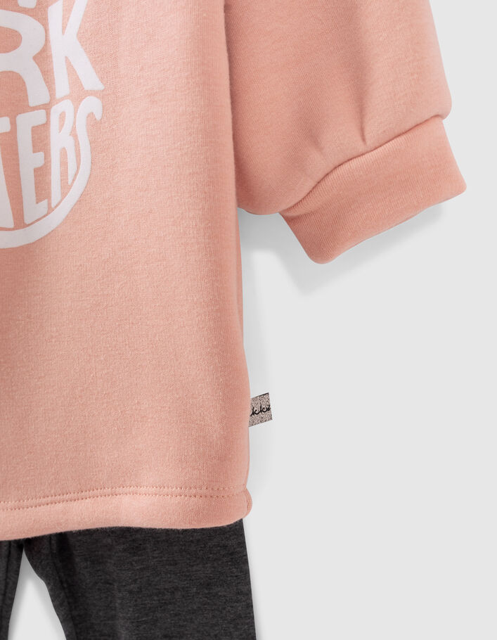 Baby girls’ pink sweatshirt-dress and grey leggings outfit-7