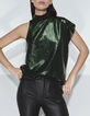 Metallic groen top plissé dames-1