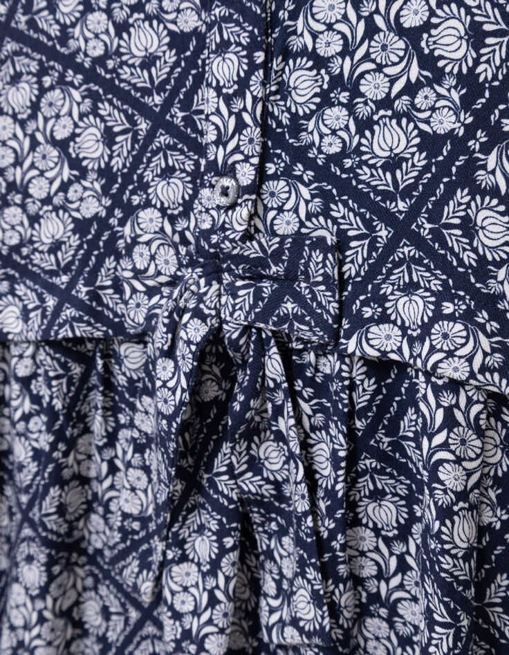 Marineblaues Kleid  Blumendruck Vorderteil M&auml;dchen-5