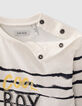 T-shirt blanc rayé marine à message bébé garçon-5