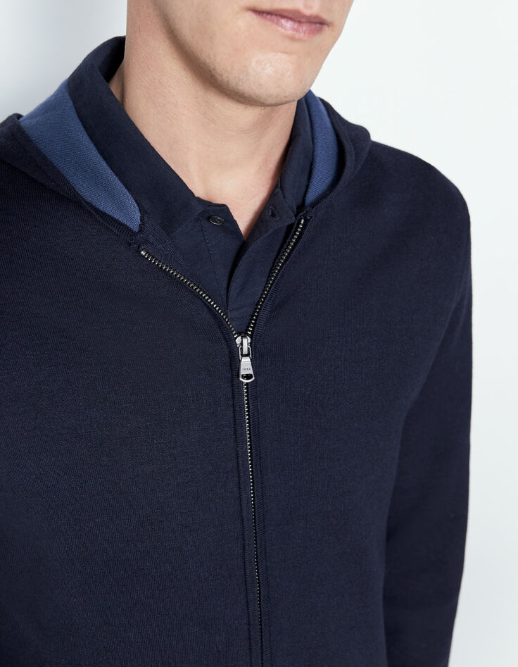 Cárdigan azul marino punto doble faz capucha Hombre-4