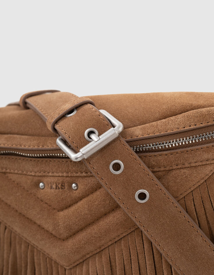 Sac 1440 Pocket Belt en cuir velours sable à franges Femme-3
