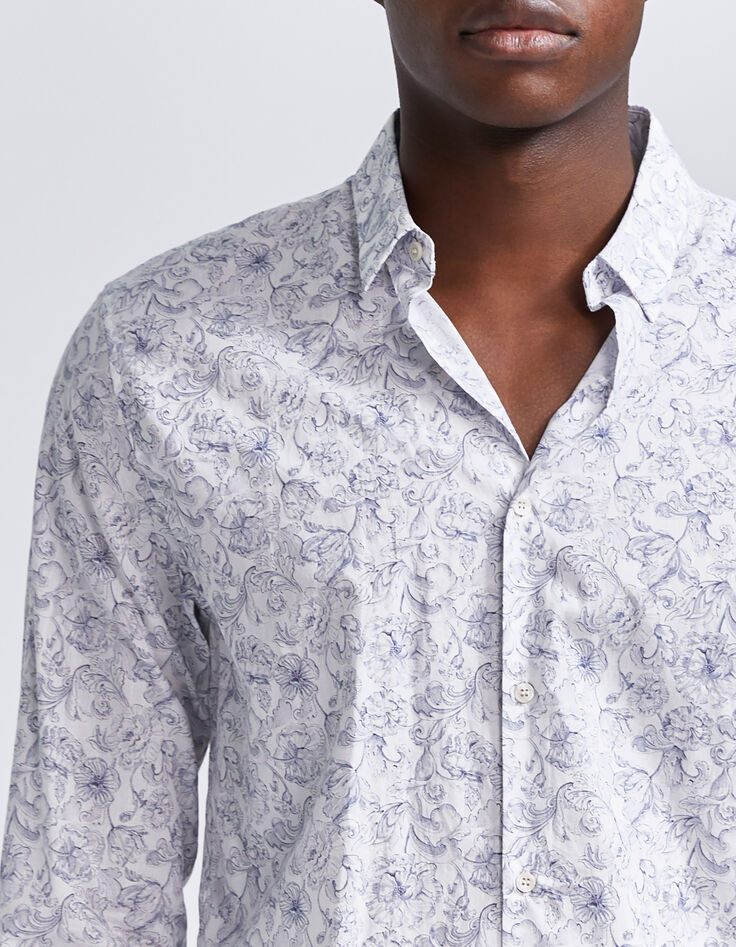 Men&rsquo;s white Liberty fabric SLIM shirt with blue flowers-4