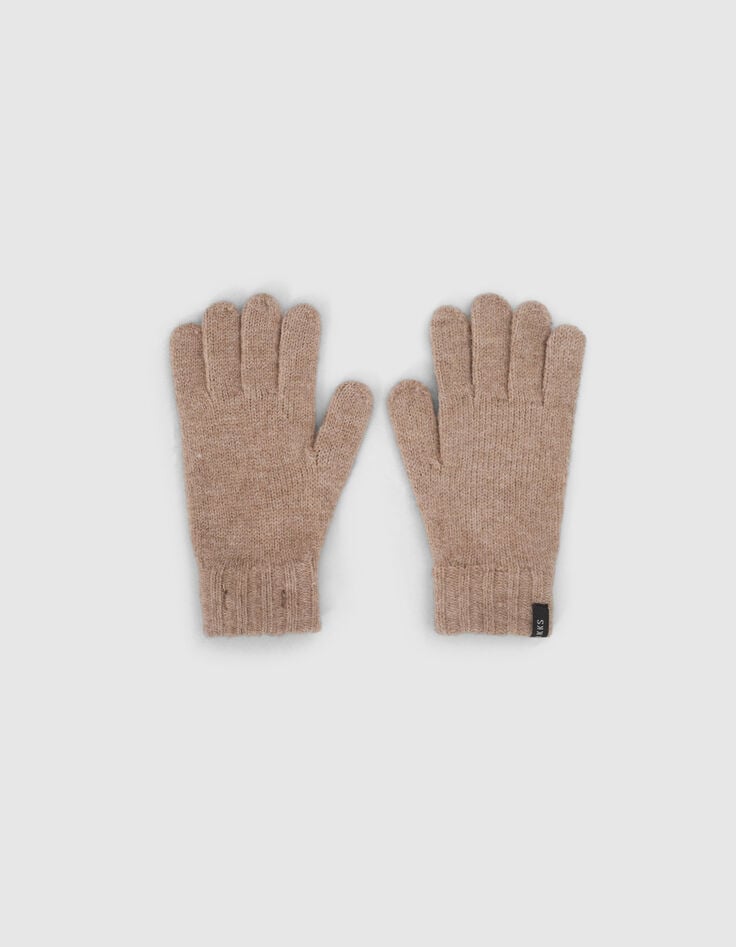 Beige Jungenstrickhandschuhe-1