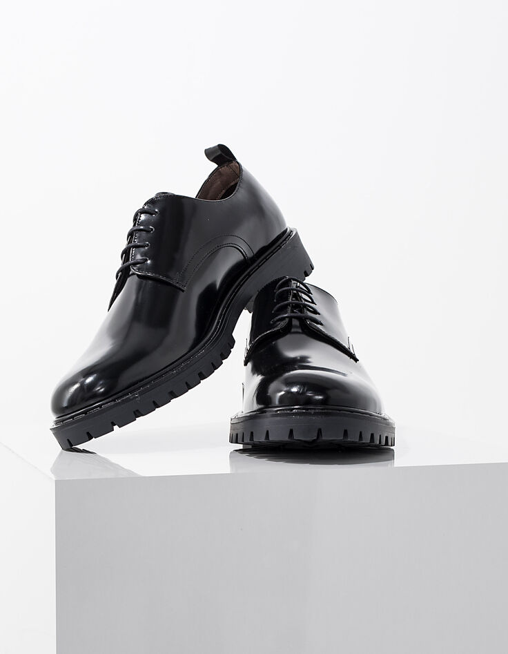 Men’s black glazed leather Derby shoes-3