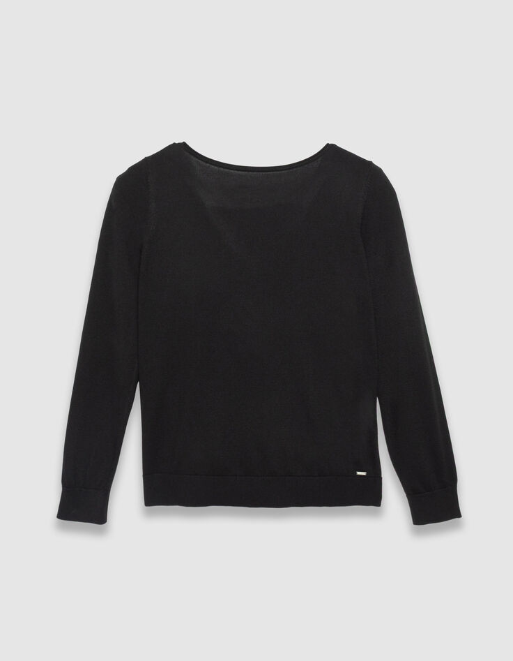 Jersey negro punto fino corte encaje espalda mujer-4