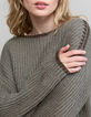 Women’s army green ribbed knit sweater with lurex details-5
