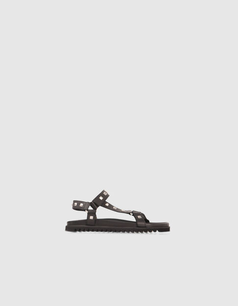 Women’s black flat sandals with square rivets