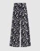 Pantalon fluide noir imprimé fleurs zébré Femme-5