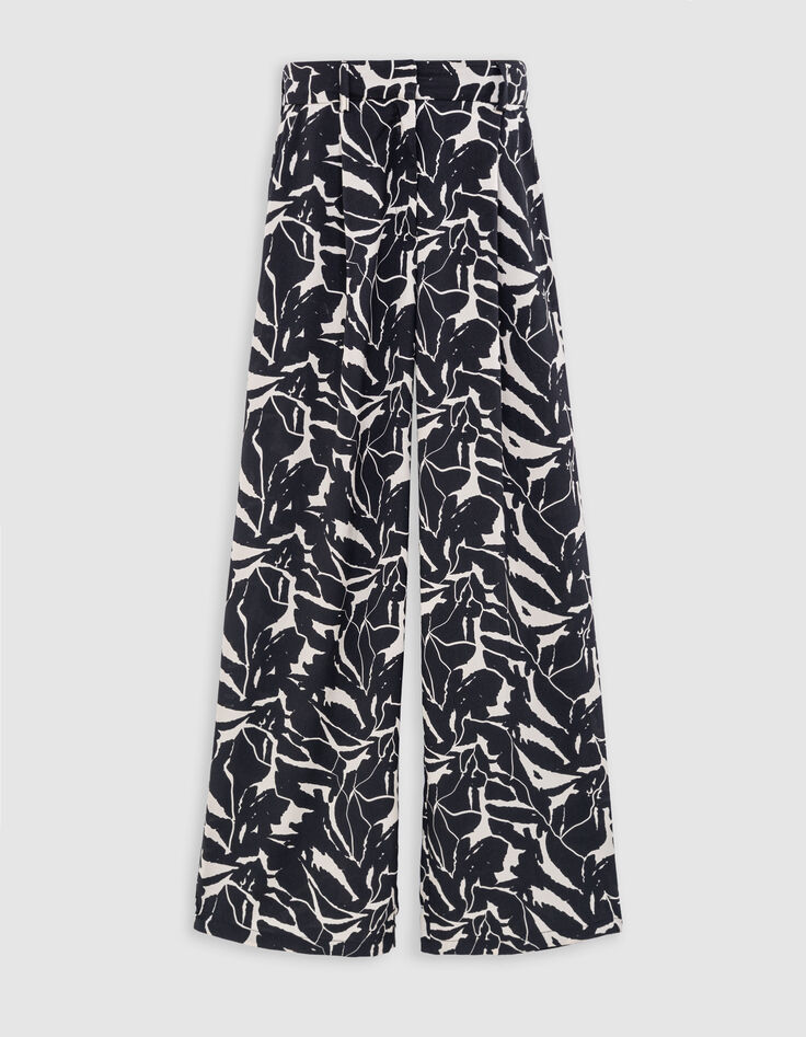 Pantalon fluide noir imprimé fleurs zébré Femme-5