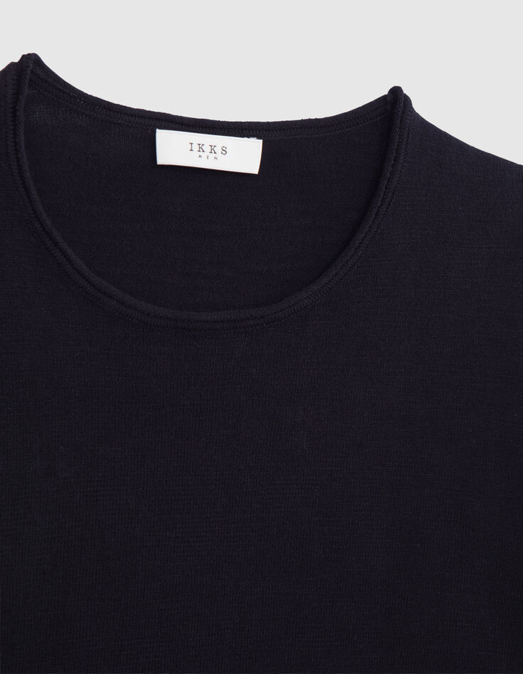 Men's navy flamed knit jumper with rolled edges-2