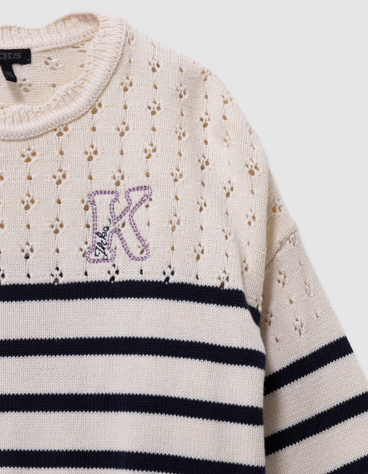 Jersey crudo de algod&oacute;n org&aacute;nico a rayas marineras ni&ntilde;a-5