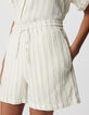 Short &eacute;cru gaze de coton rayures beiges Femme-4