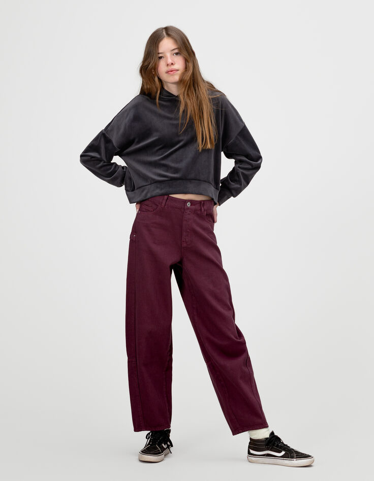 Grijze hoodie velourstricot meisjes-6