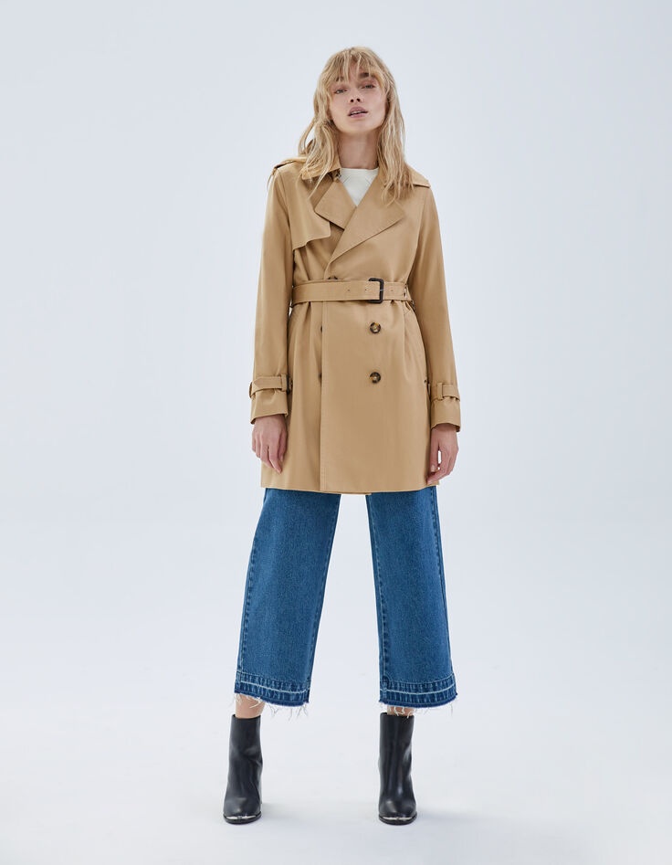 Trench beige largo medio con cinturón mujer-6