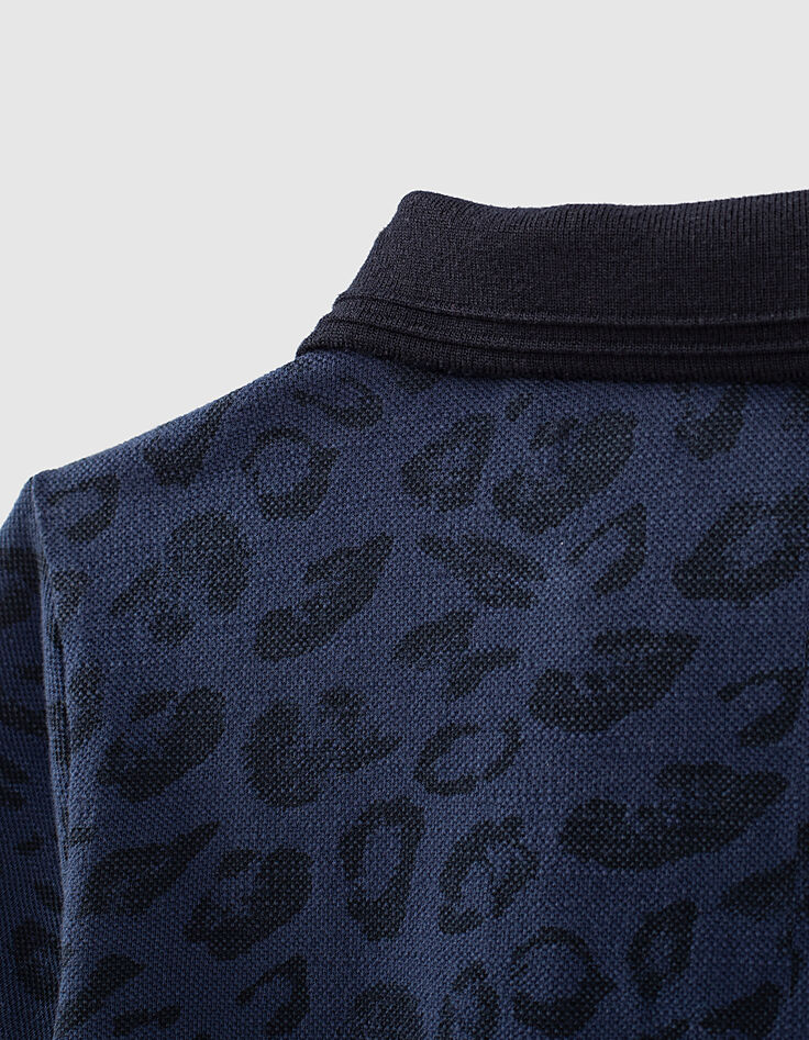 Polo indigo bio à motif léopard garçon -7