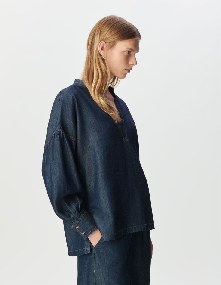 Blusa oversize azul brut Lyocell® mujer-3 Blusa oversize azul brut Lyocell® mujer-3
