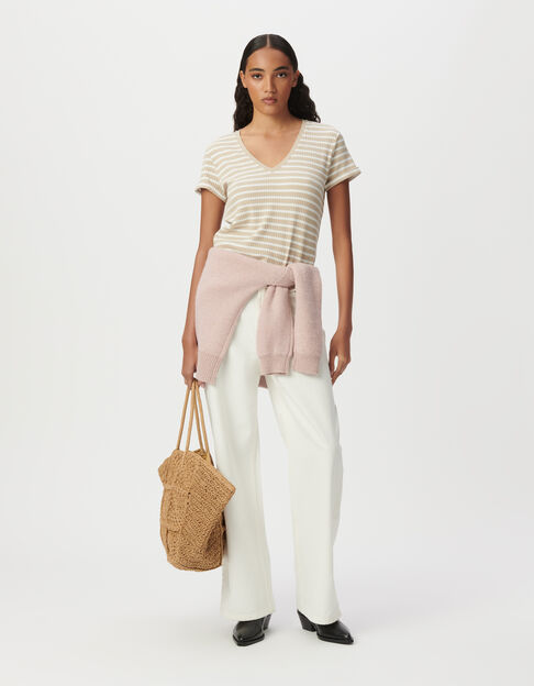 Camiseta beige rayas crudo acanalada - IKKS