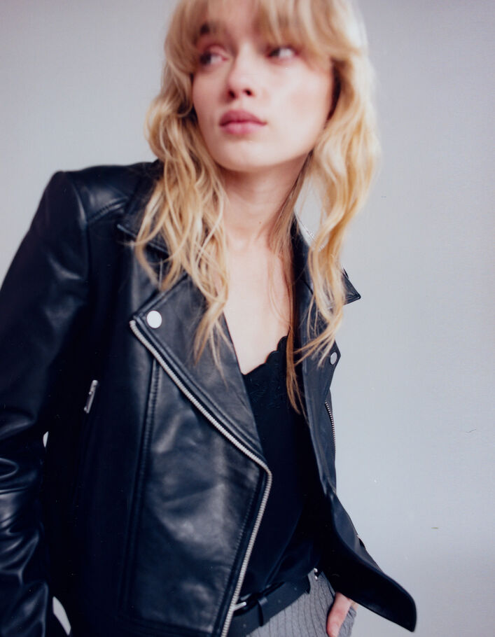 Schwarze Bikerjacke aus Lammleder-1