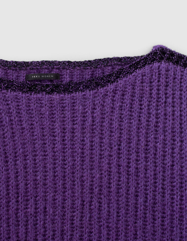 Jersey violeta punto acanalado y detalles lúrex mujer-4