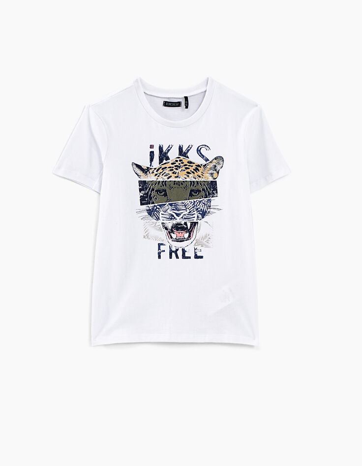 Boys' optical white leopard graphic T-shirt -1