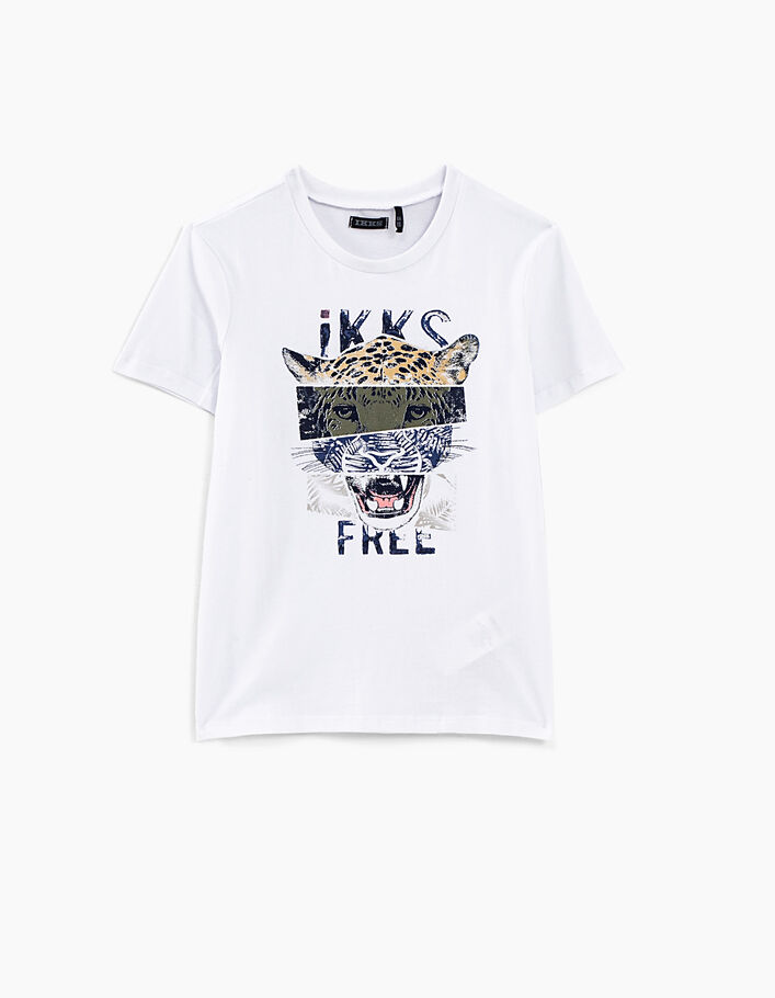 Optisch wit T-shirt opdruk luipaard jongens  - IKKS