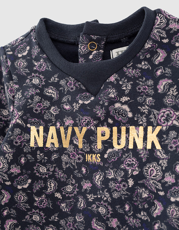 Baby girls’ navy Paisley print and slogan sweatshirt - IKKS