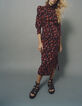 Vestido rojo floral rock cuello fruncido mujer-8