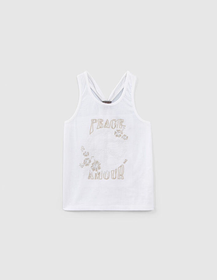 Camiseta tirantes blanca algodón bordado peace&love niña