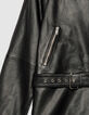 Blouson noir oversize cuir grain&eacute; esprit motard Femme-9