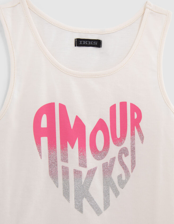 Mädchen-Tanktop mit Schriftzug in Herzform in Ecru-2