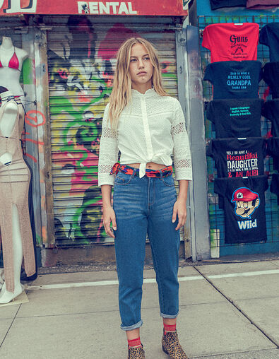 Girls' medium blue mom jeans - IKKS