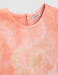 Baby girls’ peach tie-dye print sweatshirt fabric dress-6