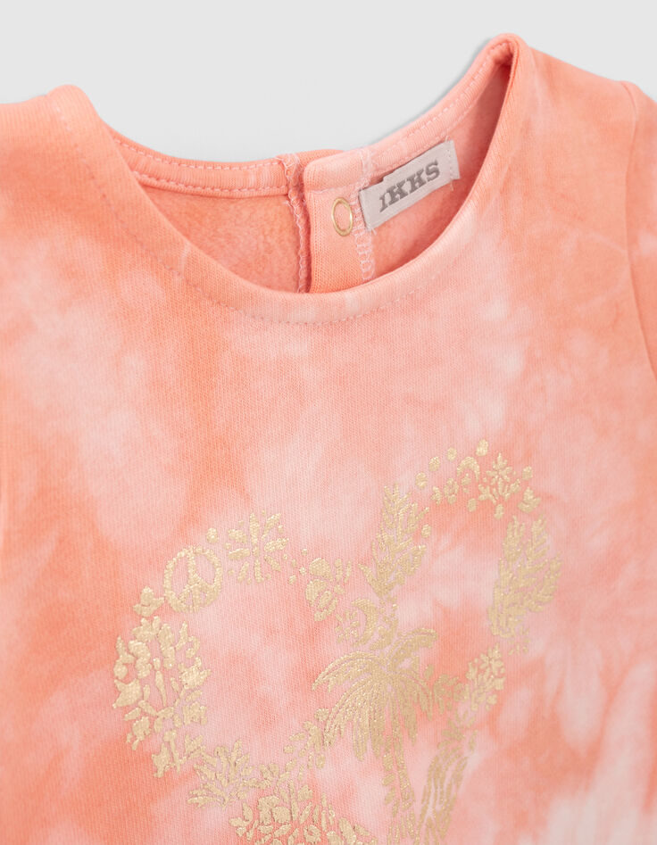Baby girls’ peach tie-dye print sweatshirt fabric dress-6