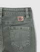 Girls' khaki 7/8 flared jeans with fringed cuffs-5