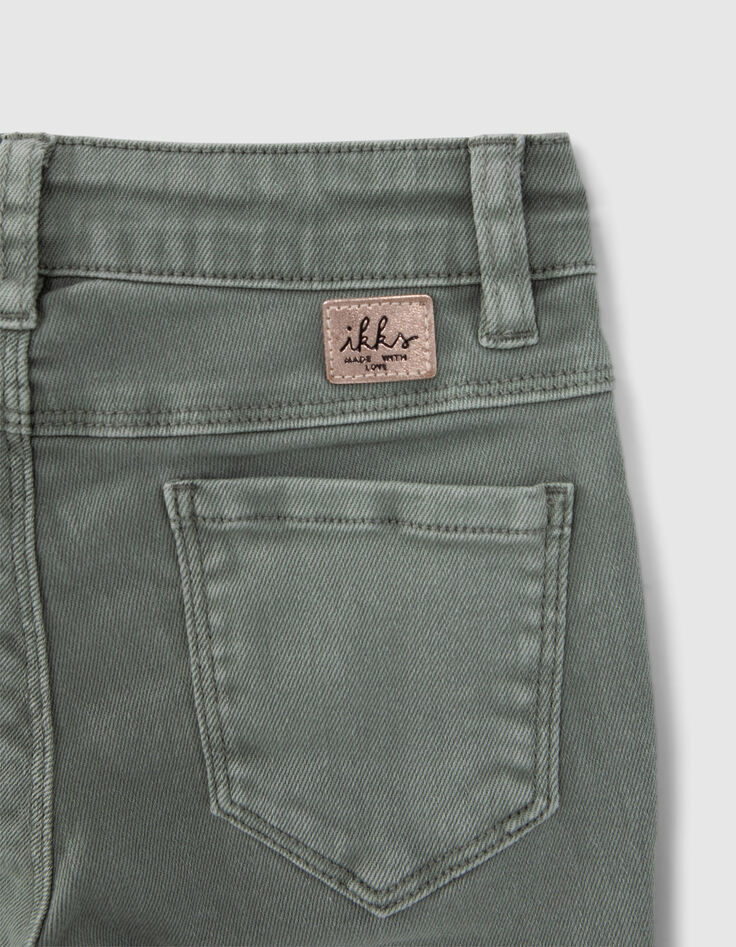 Girls' khaki 7/8 flared jeans with fringed cuffs-5
