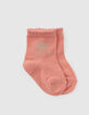 Pfirsichrote, weiße und goldfarbene Socken für Babymädchen-4