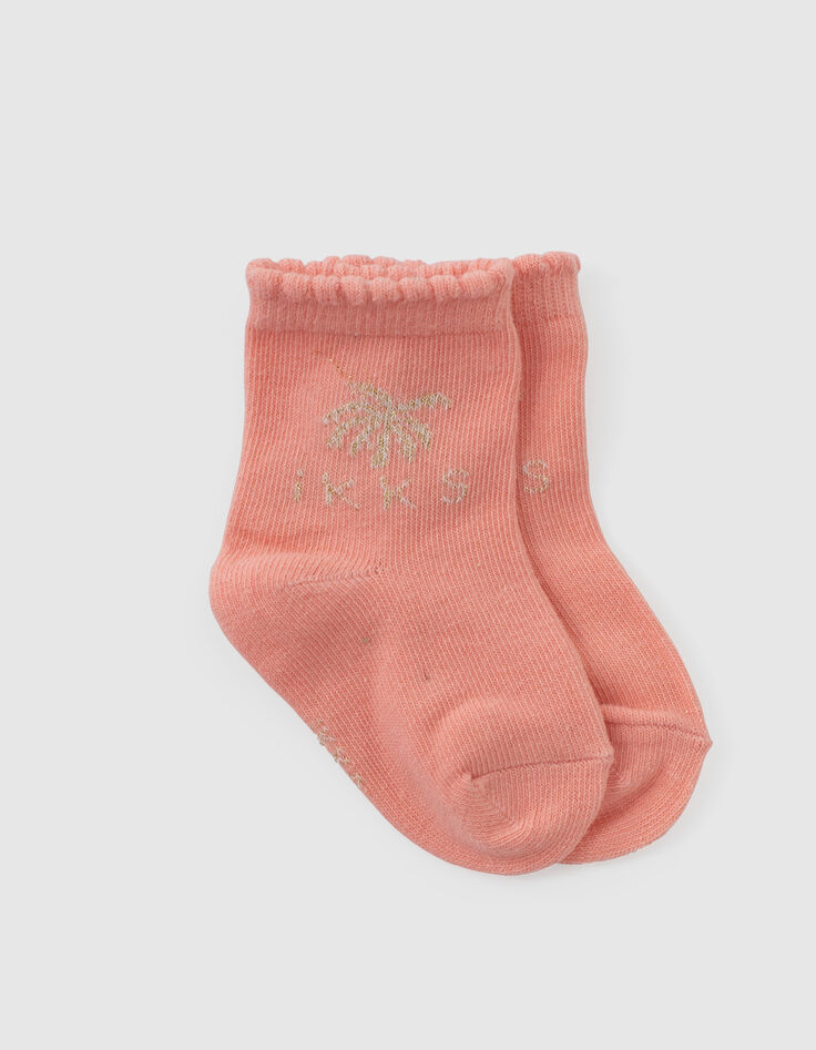 Pfirsichrote, weiße und goldfarbene Socken für Babymädchen-4