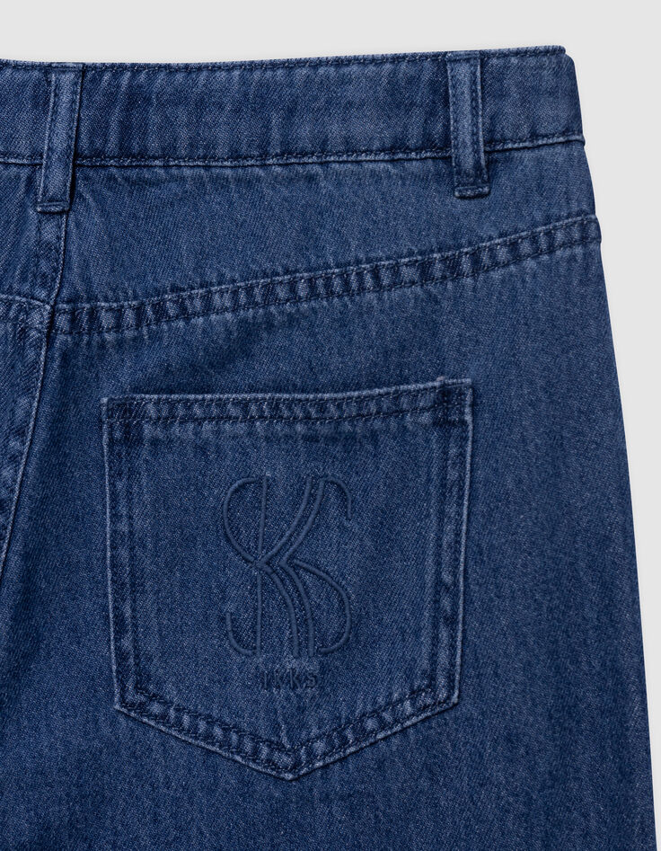Waterless blue LARGE jeans with marked pleats for girl-8