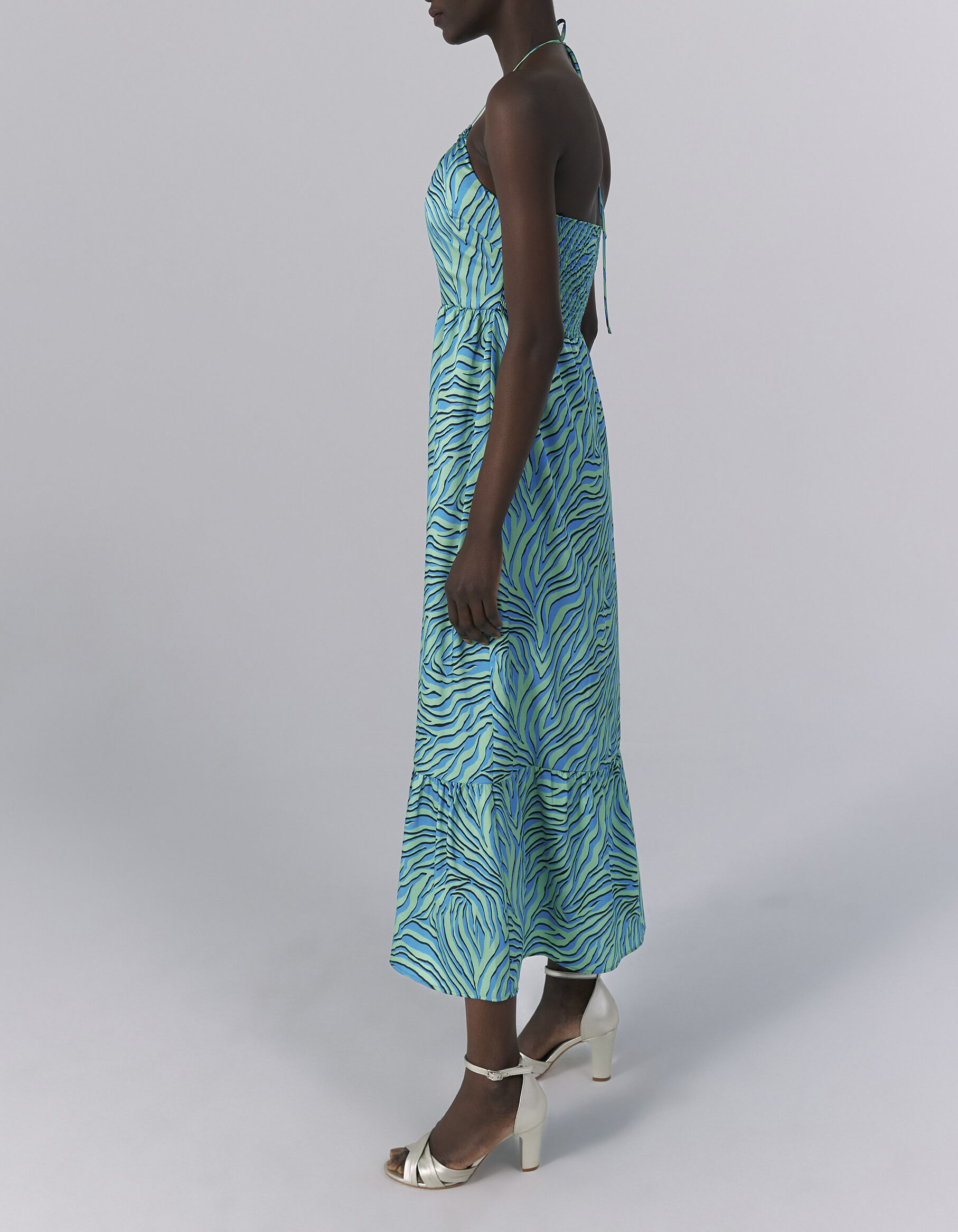 Robe longue dos nu turquoise imprim z br Femme
