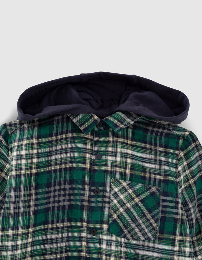 Boys’ racing green and navy check hooded shirt-3