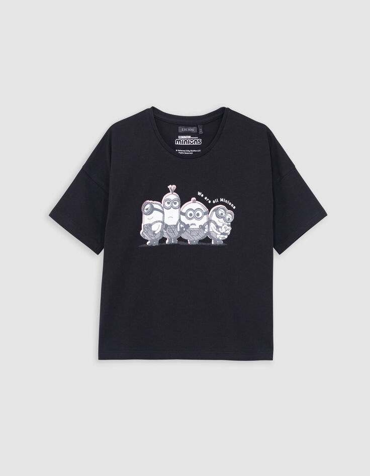 Camiseta negra algodón print foil MINIONS niña-1