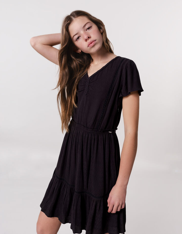 Robe noire jacquard gaufré fille-2