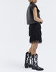 Women’s black checkerboard pleated tulle short skirt-3