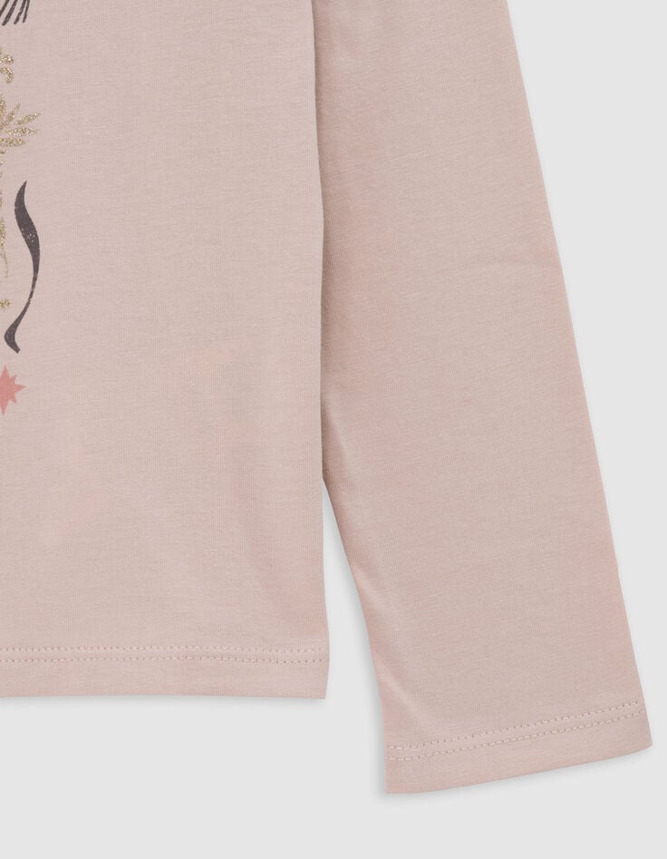 Camiseta de niña pájaro rosa con detalles dorados-4